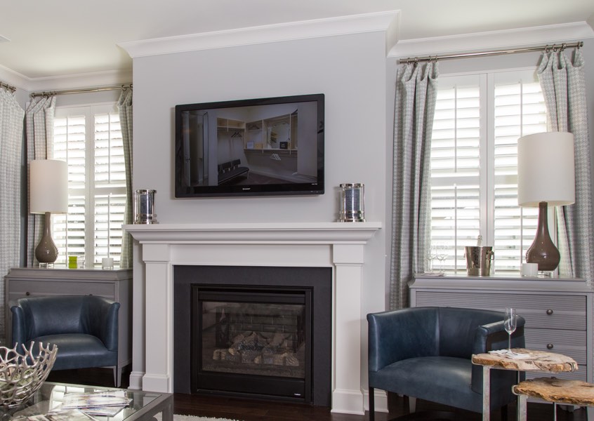 family room Las Vegas faux wood shutters